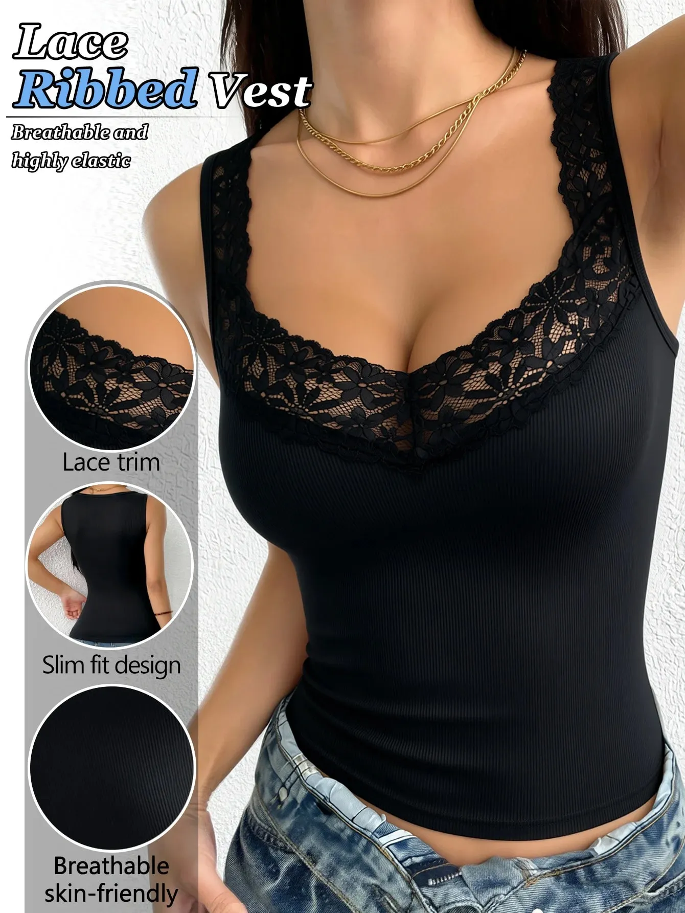 Women's Lace Camisole for Spring & Summer Sleeveless Top to Hide Underarm Bulges Suitable for Inner & Outer Wear All Year Roun