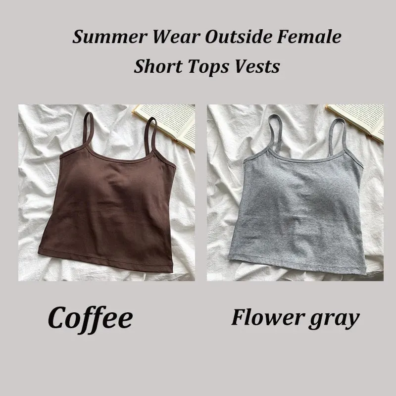 2PCS/SET Women's Basic Cotton Camisole madam Solid Color Spaghetti Straps Sleeveless Slim Vests Breathable Short Sleeveless Tops