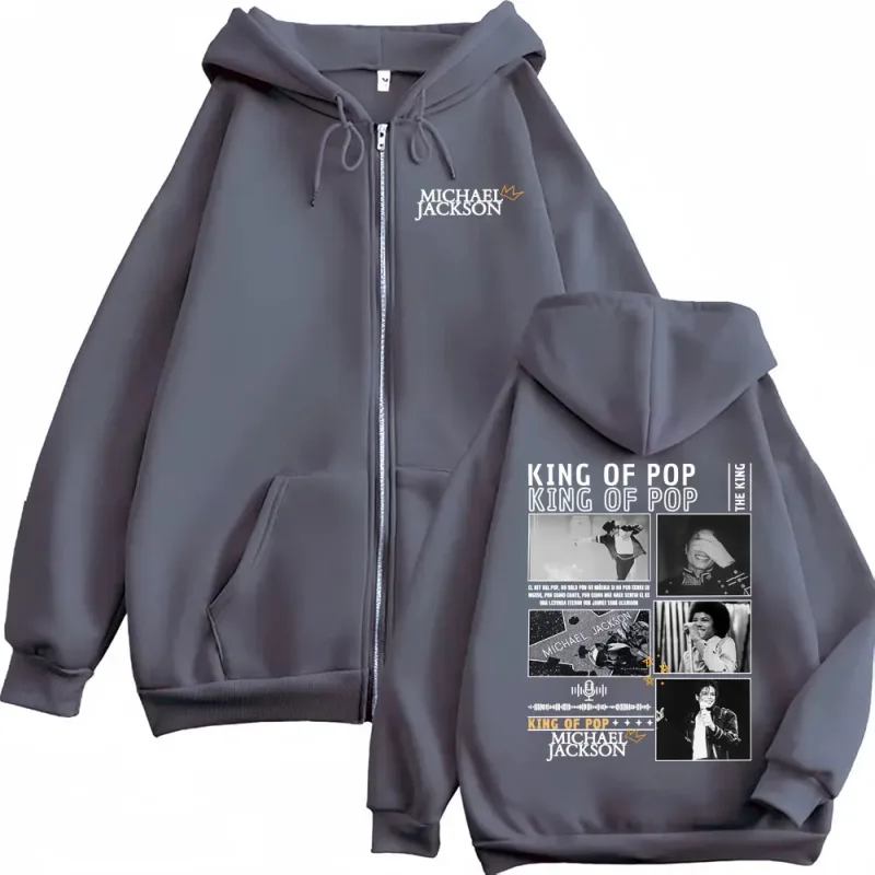 King of Pop Michael Jackson Tour Jacket Sweatshirt Coats Men's Fashion Hip Hop Punk Zipper Hooded Casual Zip Up Hoodies Pullover