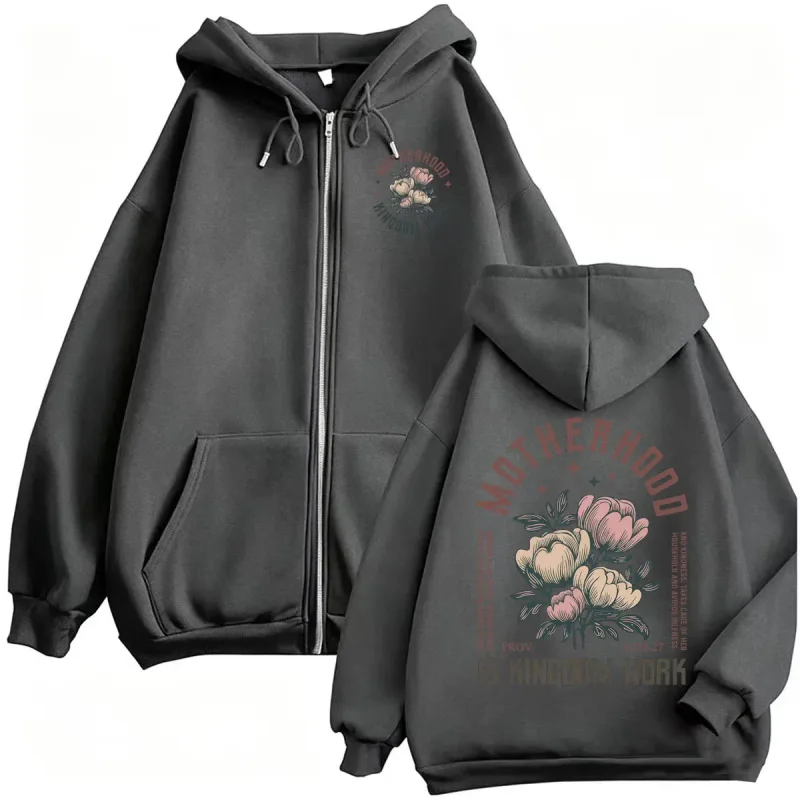 Motherhood Is Kingdom Work Christian Zipper Hoodies Men Women Harajuku Fashion Sweatshirt Jacket Fleece Long Sleeve Zip Up Coats