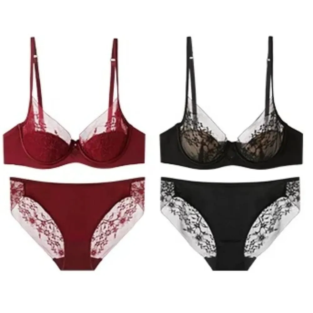 Bridal Festive Red Lace Intimates Kit Soft Underwire Thin Cup Push‑Up Support Lingerie Set For Small Bust 32‑38 Women Underwear — image 3