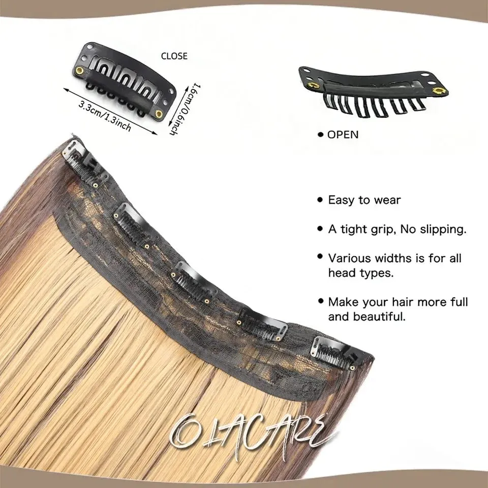 Synthetic Wig 5 Clip One Piece Invisible Hair Extensions Long Straight 24Inch Heat Resistant Hairpiece for Women — image 4