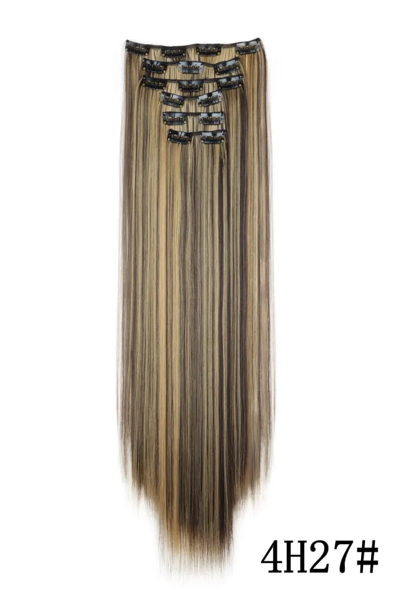 24Inch 16 Clips in Hair Extensions Long Straight Hairstyle Blonde Black Hairpieces Heat Resistant False Hair Daily Use Cosplay — image 14