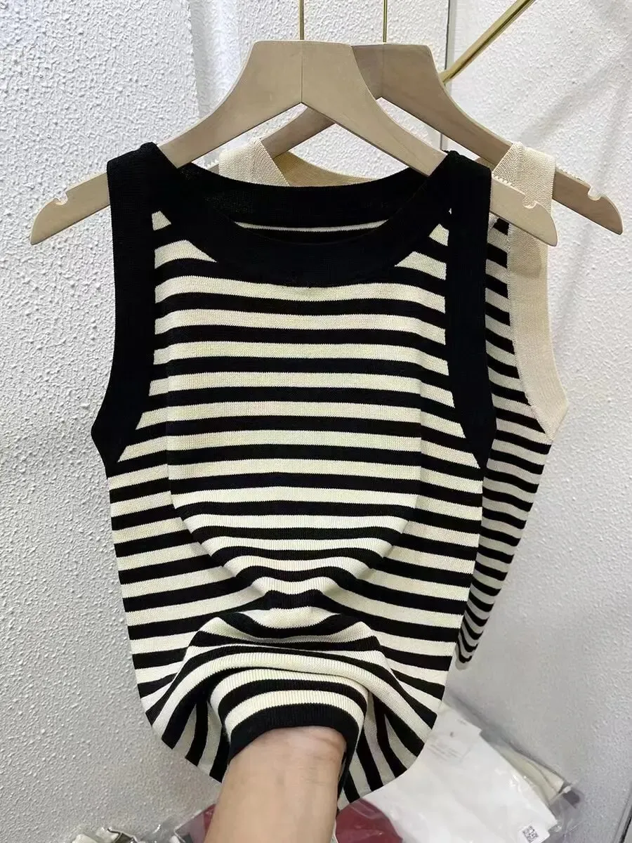 2026 Spring Summer Women Striped Tank Tops Slim Fit Sleeveless Color Blocking Vest Casual Versatileb Base Layer Cami Top