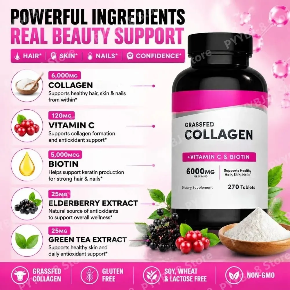 Collagen Tablets 6000mg with Vitamin C and Biotin Hair Skin Nails Beauty Support Dietary Supplement 270 Tablets — image 4