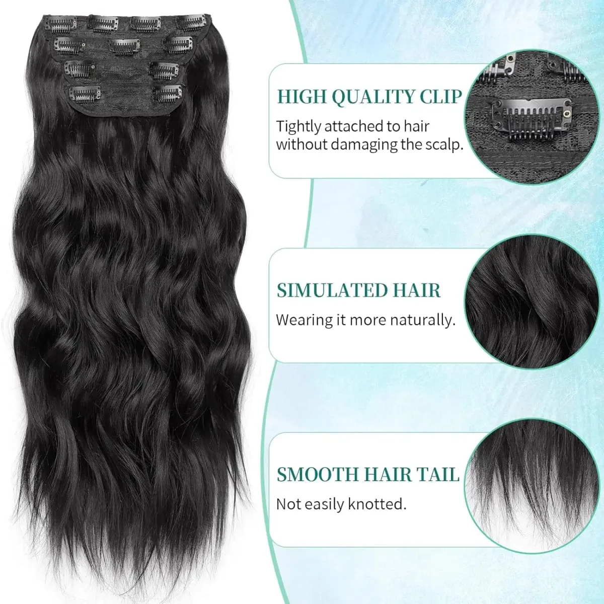 4Pcs/Set Synthetic Hair Clip In Hair Extensions 24Inch Long Wavy Thick Hairpieces For Women Full Head Ombre Hairpiece — image 2
