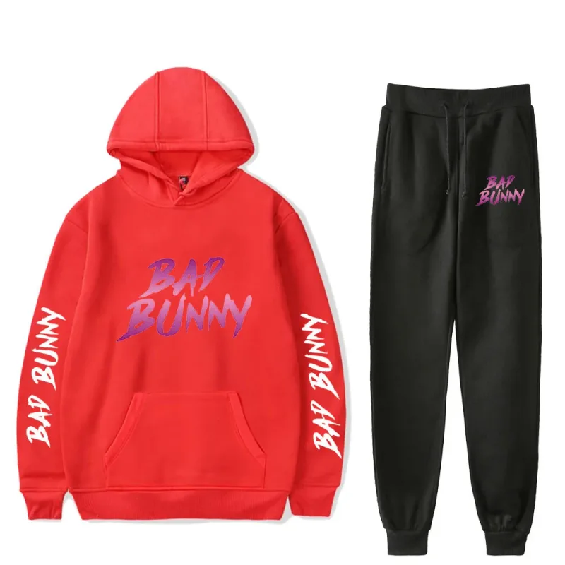 Harajuku Comfortable Funny bad bunny Print Sweatshirt Sweatpants Suit Men/Women Hoodies+ Trousers Suit Cute 2 Piece Set Clothes — image 21