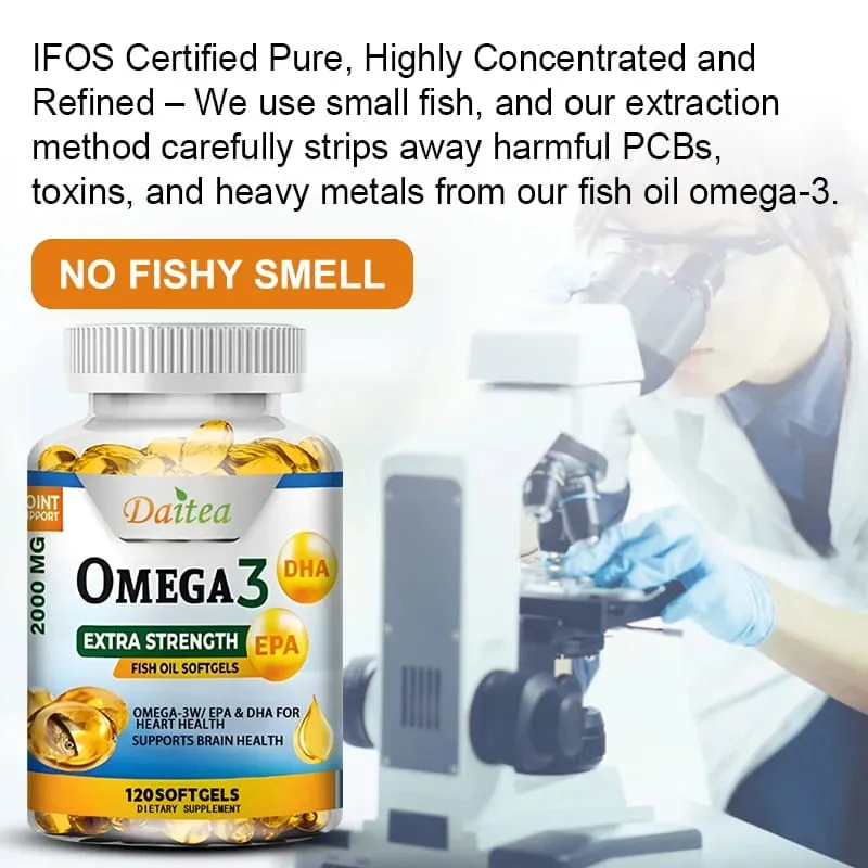 Daitea Omega-3-Fischöl – EPA und DHA 2000 mg – 60/120 Kapseln – allgemeine Gesundheit und Immununterstützung, gentechnikfrei, glutenfrei — image 6