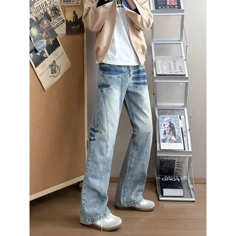 Men's Lightning Pattern Denim Jeans High Street Style Spring Blue Loose Fit Flared Pants Y2K Korean Fashion Tall Size — image 3
