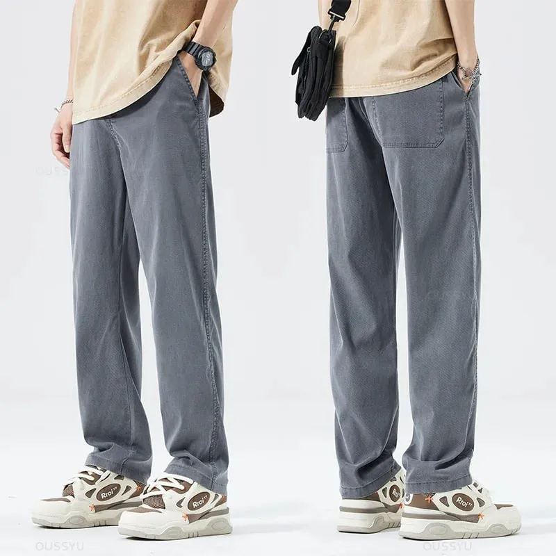 Sommer Blødt Lyocell stof Herre jeans Tynde Løse Lige Bukser Snøre Elastisk talje Korea Casual Bukser Plus Størrelse M-5XL