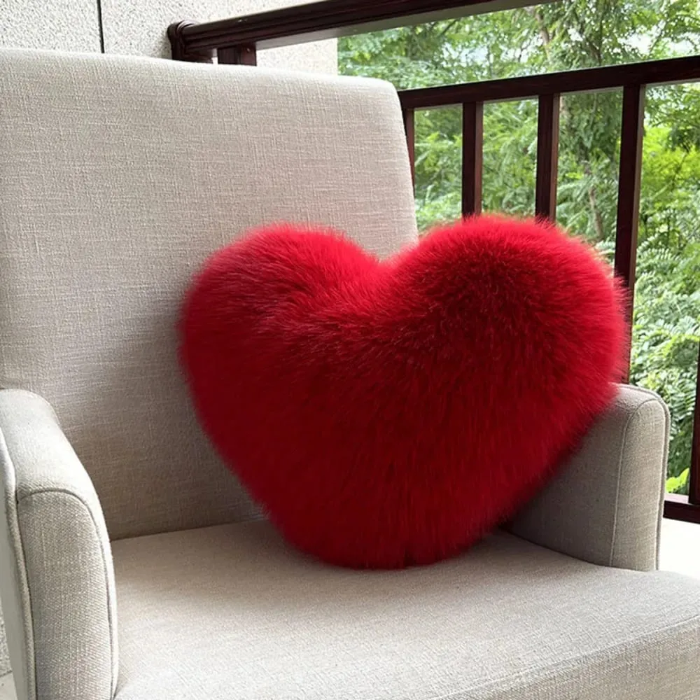 New Fur Heart Pillow Pink Color PP Cotton Heart Plush Pillow Fluffy Love Heart Shaped Stuffed Pillow for Birthday — image 10