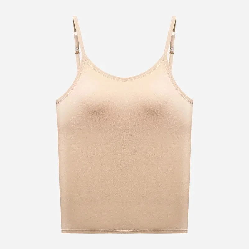 1pcs Girls Basic Solid Vest Female Casual Sleeveless Strap Top Four Season Traceless Women Tank Tops With Padded Cups Vests