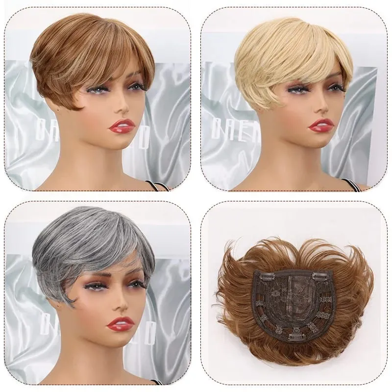 6Inch Synthetic Short Straight Hair Toppers for Thinning Hair Texture Clip-In Adds Volume Hairpiece for Women Daily Use — image 3