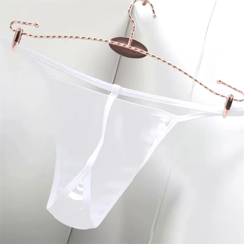 2PCS Men's T-back Thong Sexy Thin Strap Glossy Ice Silk Underwear Male U Convex Night Bikini Low Waist Plus Size Satin G-strings — image 11