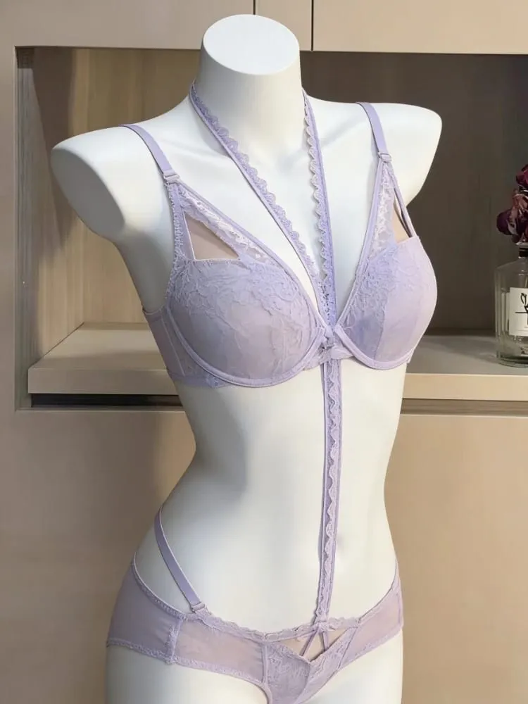 Soutien-gorge Démontable Style Français - Dentelle en Forme de Cœur Soutien Acier Réglable Bonnet Coton Ensemble Lingerie Femme