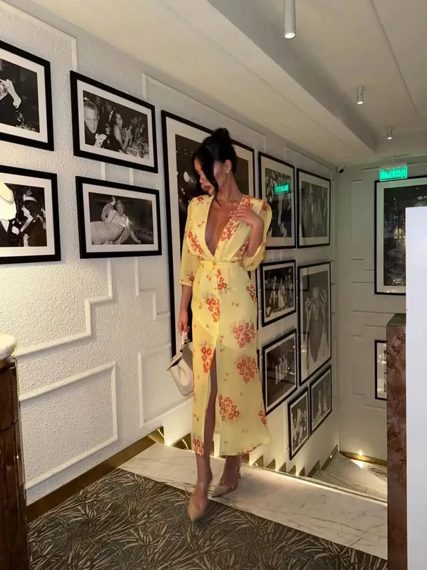 Fashion Sexy Organza Floral Printed Maxi Dress V-neck Puff Sleeve 2026 New Summer Romantic Women Party Gown Elegant Lady Vestido — image 10