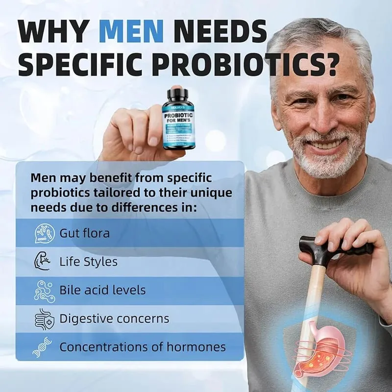 Advanced Men's Probiotic Supplement 100B CFU Prebiotic Fiber Enzymes Saw Palmetto Cranberry for Prostate Urinary Wellness