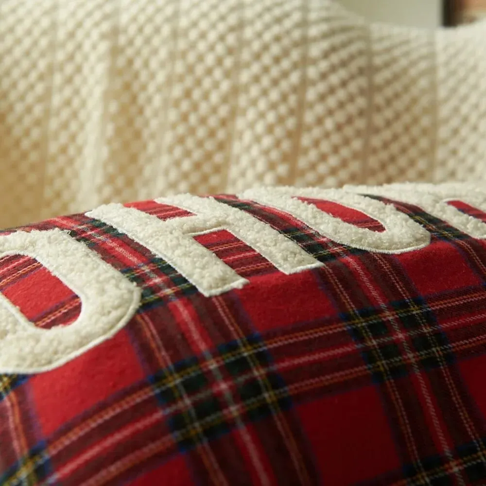 New Christmas Plaid Print Letter Embroidery Cushion Cover Decorative Throw Pillow Case for Sofa — image 6