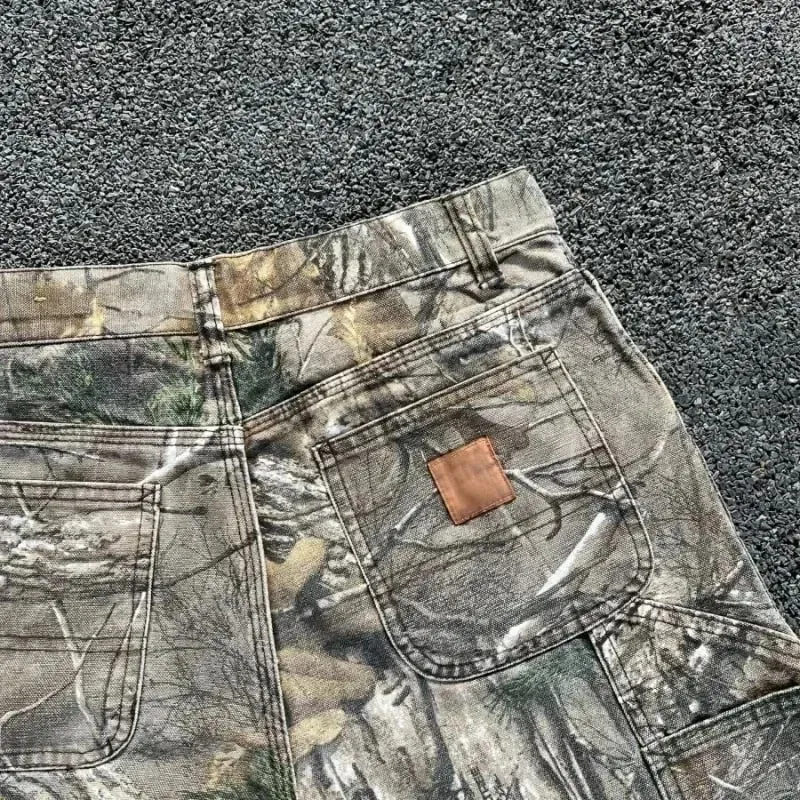 Men's Tree Branch Camouflage Jeans American Style Y2K Wide Leg Retro Loose Fashion Trend Street Straight Jeans Camo Pants Y2K