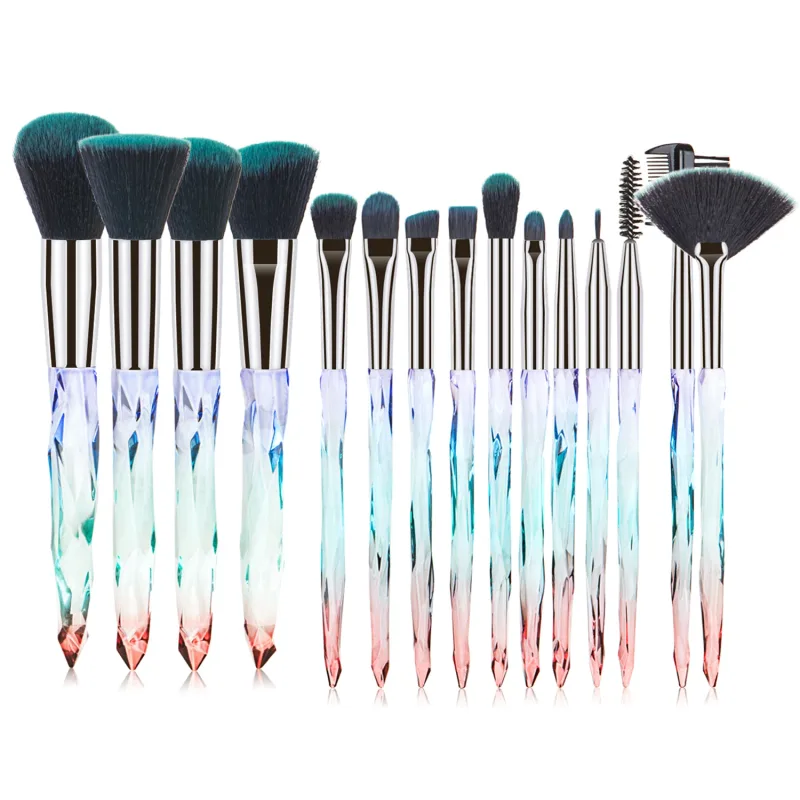 Professional 15Pcs Makeup Brushes Kit Dense Soft Bristle Crystal Handle Face Eye Cosmetic Brushes For Beginner Daily Makeup