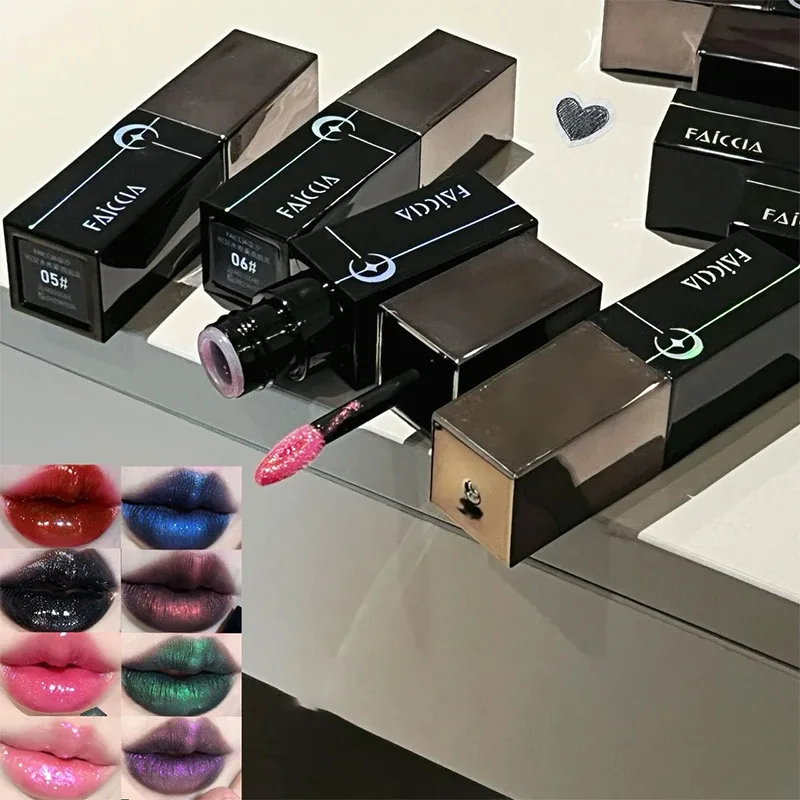8 barev Glitter Watery Lip Gloss Diamond Perleťová metalická rtěnka Trvalá hydratační nelepivá Halloween party make-up