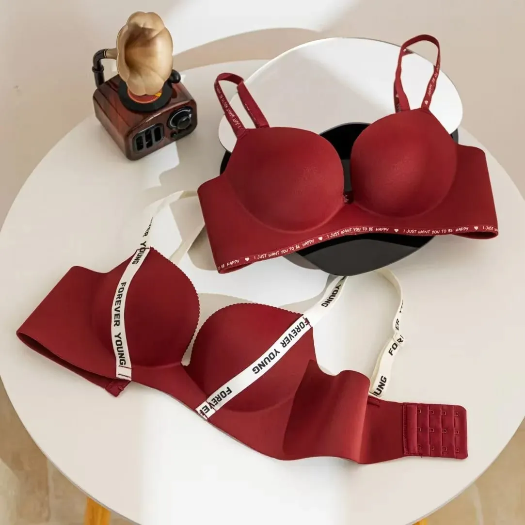 Sexy Red Push up Bra Set for Small Breasts Anti-Sagging Comfortable Breathable Wedding Lingerie Set without Underwire — image 5
