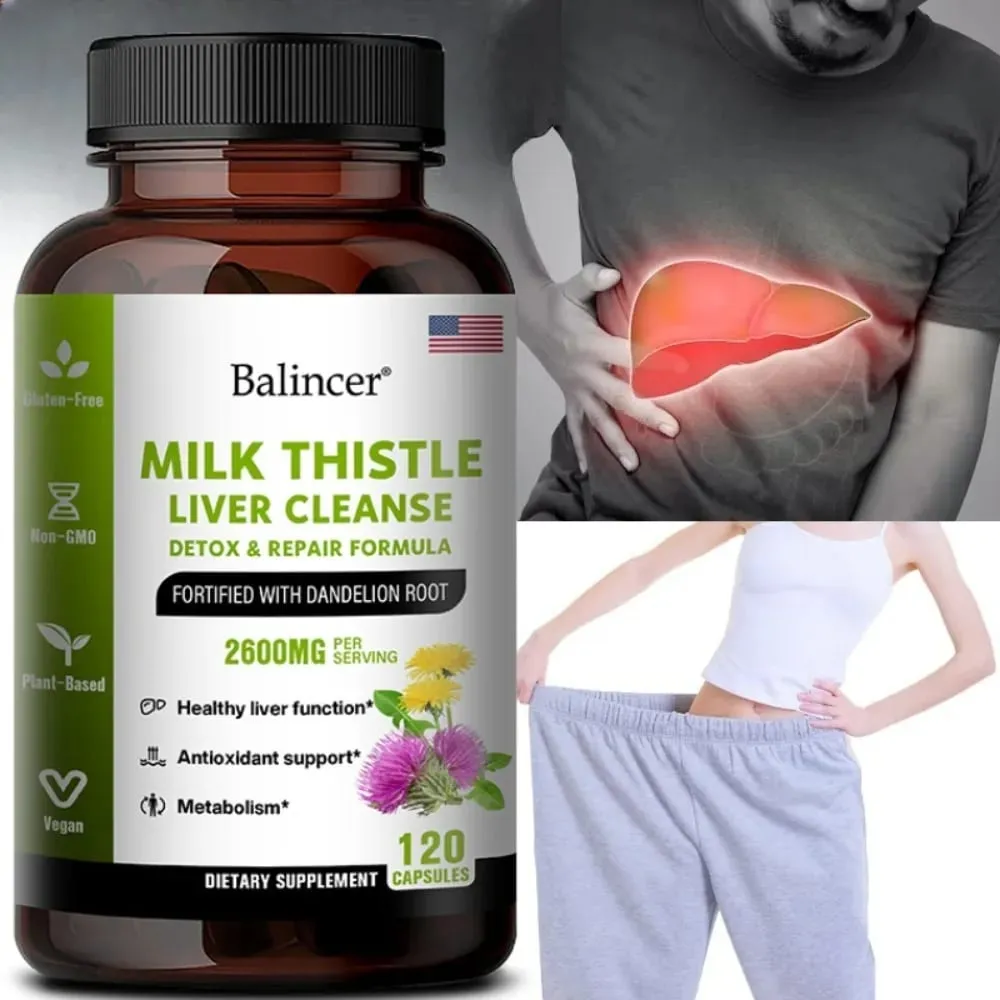 Milk Thistle with Dandelion Root-Antioxidant Liver & Kidney Health Support Supplement Vegan Non-GMO Gluten Free 120 Capsules — image 2