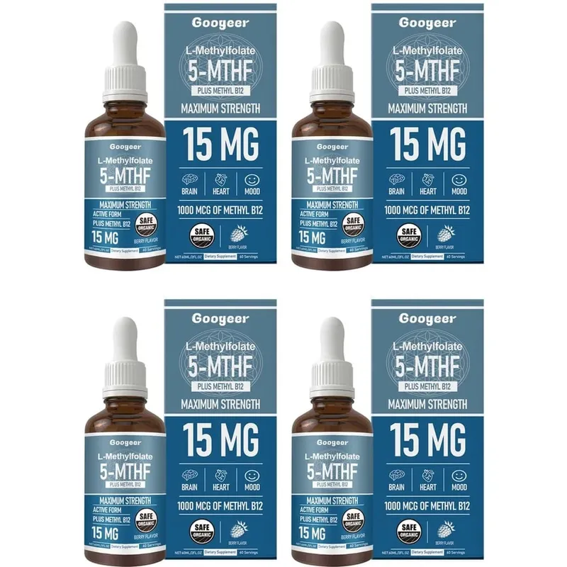 Googeer L-Methylfolate 5-MTHF Liquid Drops with Methyl B12 15mg 1000mcg Maximum Strength Heart Brain Mood Support 60ml