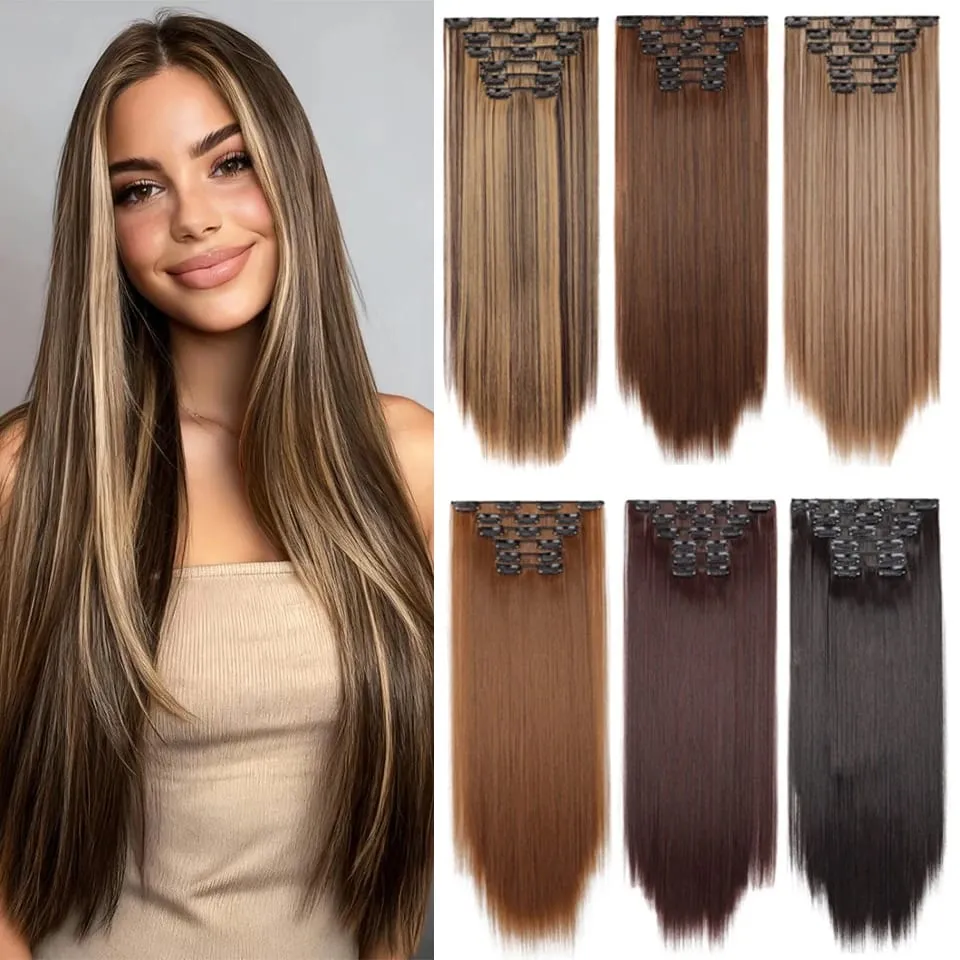 24Inch Clip in Hair Extensions Invisible Synthetic Extension 6PCS Long Straight Heat Resistant Clips on Hairpieces for Women — image 2