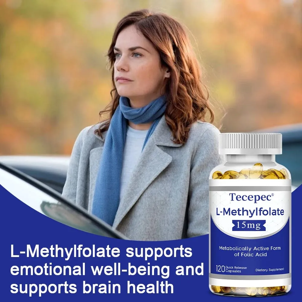 L-Methylfolate 15mg Supplement - Metabolically Active Form of Folic Acid Support Brain & Heart Health Non-GMO Gluten Free