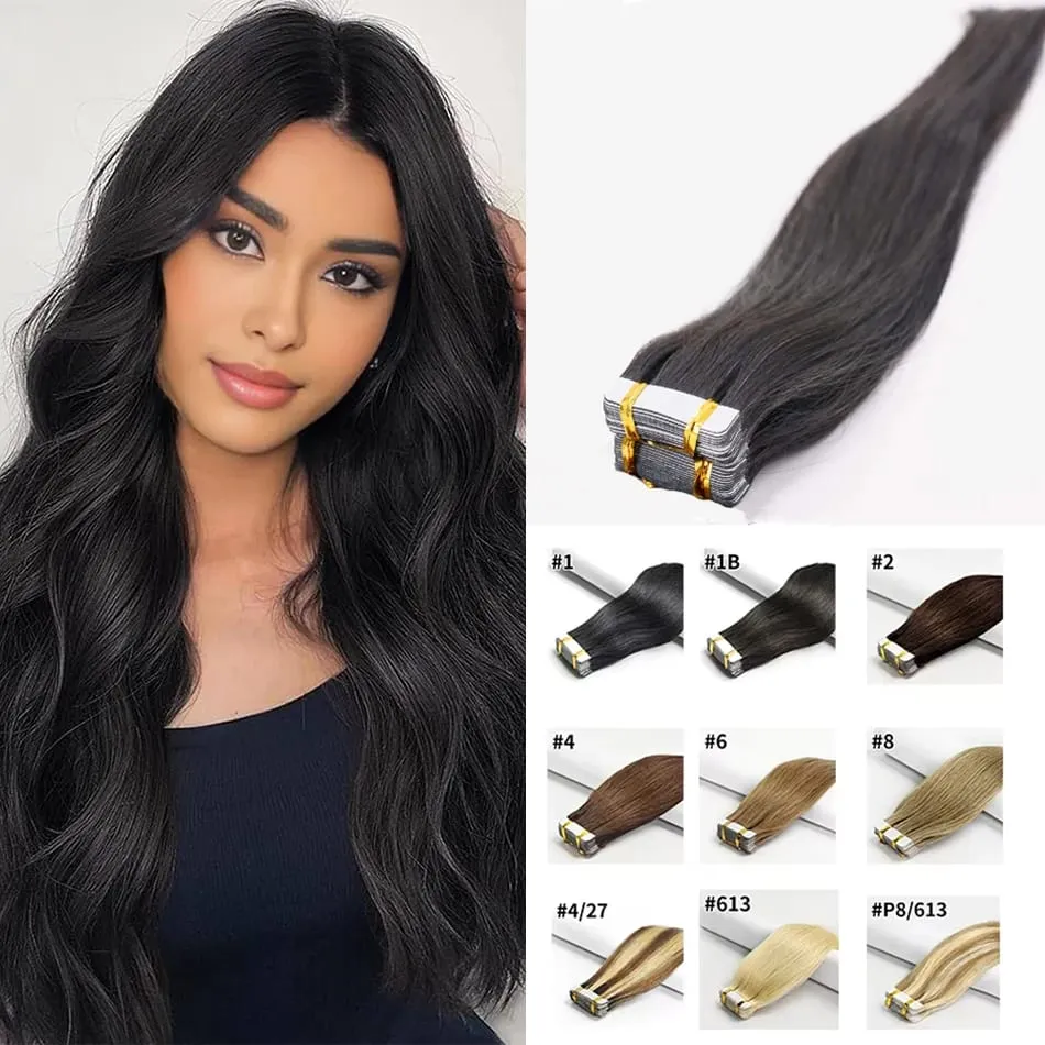100% Human Hair Tape in Hair Extensions Skin Weft Silky Straight Remy Hair Extensions to Add Hair Volume&Length Natural Look — image 1