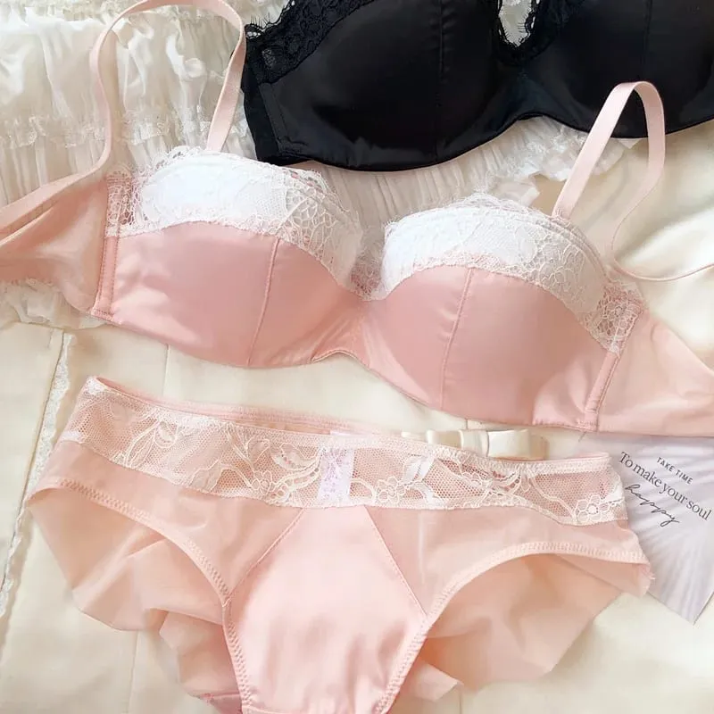 Sexy Lace Embroidery Lingerie Set for Women 1/2 Thin Cup Push Up Bra High Quality Seamless Comfort Underwear Plus Size Brassiere