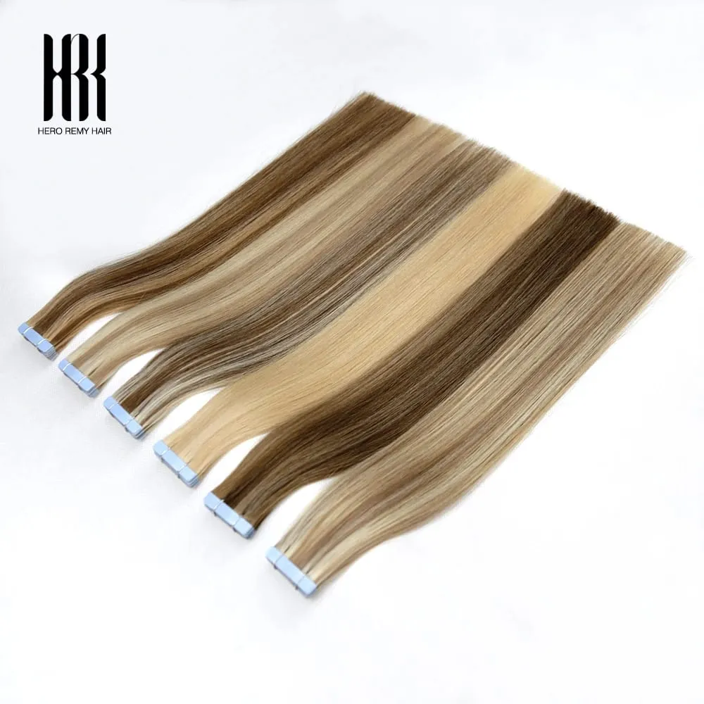 Hero Remy Hair Tape in Natural Hair Extension Human Hair Blonde Color 100% Remy Human Hair Seamless Skin Weft Glue On 2.5g/piece