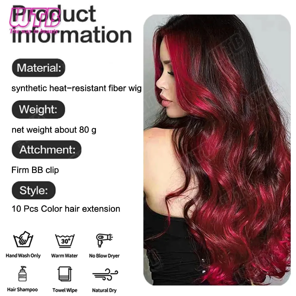 10Pcs Colored Synthetic Extension Wigs BB Clip Style Straight Hair Extensions Suitable for Women to Wear at Holidays and Parties — image 6