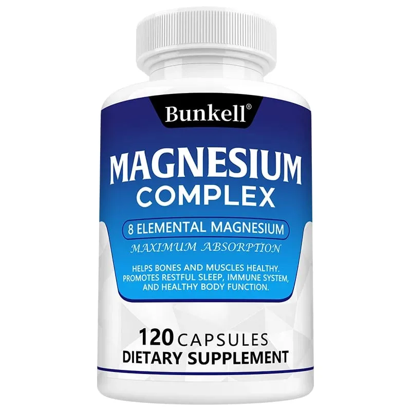 Magnesium Complex Supplement 8 Elemental 1000mg - for Bones Muscle Recovery Energy Vegan Non-GMO 120 Capsules