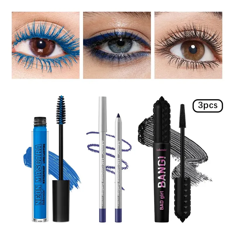 3Pcs Eye Makeup Set Purple Mascara Black Volume Mascara Eyeliner Pencil Waterproof Long Lasting Party Festival Eye Cosmetic Kit