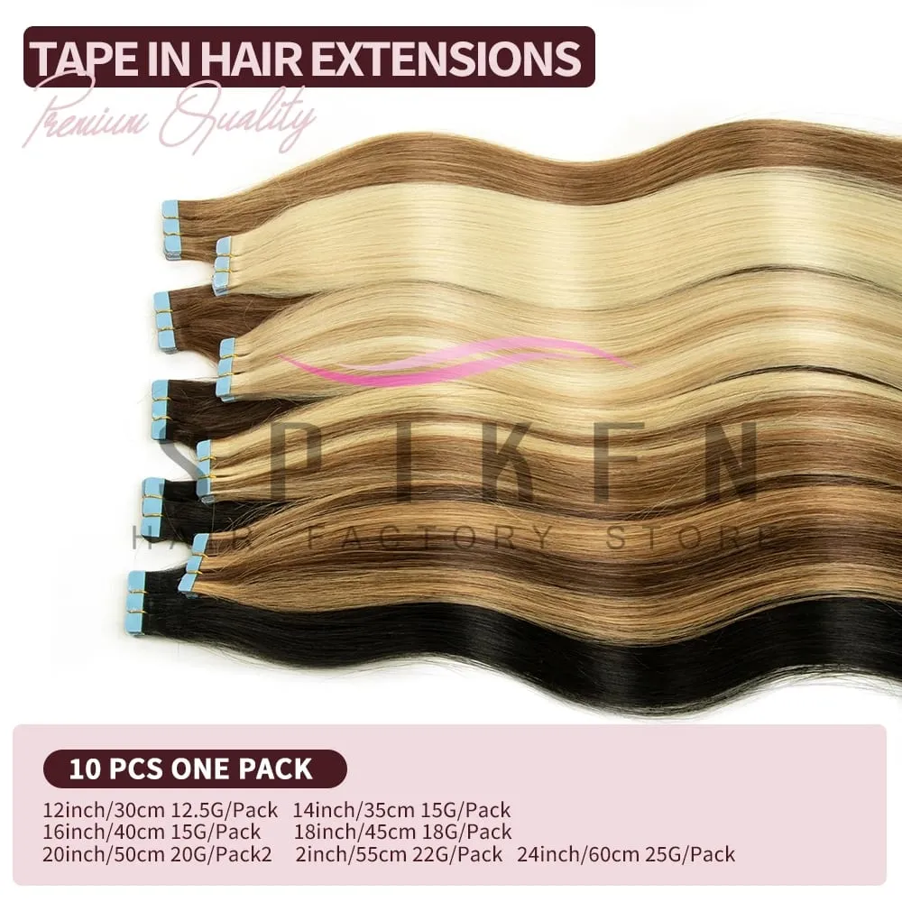12"-20" Mini Tape Hair Extensions Machine Remy Skin Weft Adhesive Tape In Human Hair Natural Black Brown Blonde Straight 10pcs — image 4