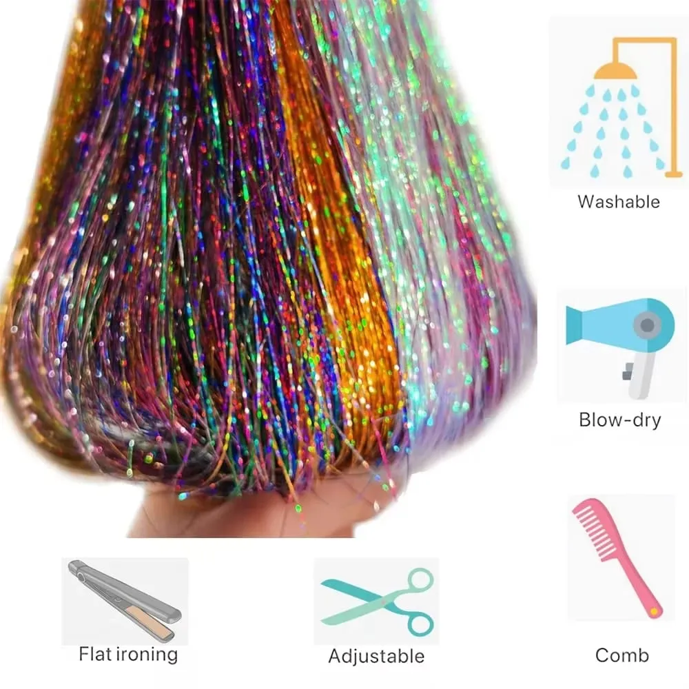 Sparkle Shiny synthetic Hair Tinsel Hair Extensions Dazzles Women Hippie for Braiding Headdress Hair Braiding Tools Long 120cm — image 4