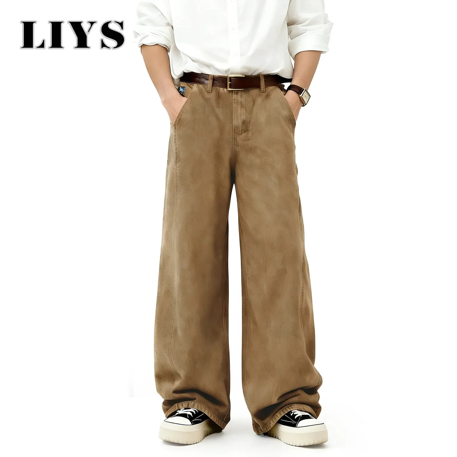 American Men's Retro Brown Ultra Baggy Wide Leg Jeans Street Casual Embroidery Oversized Men's Clothes Unisex Denim Pants — image 13