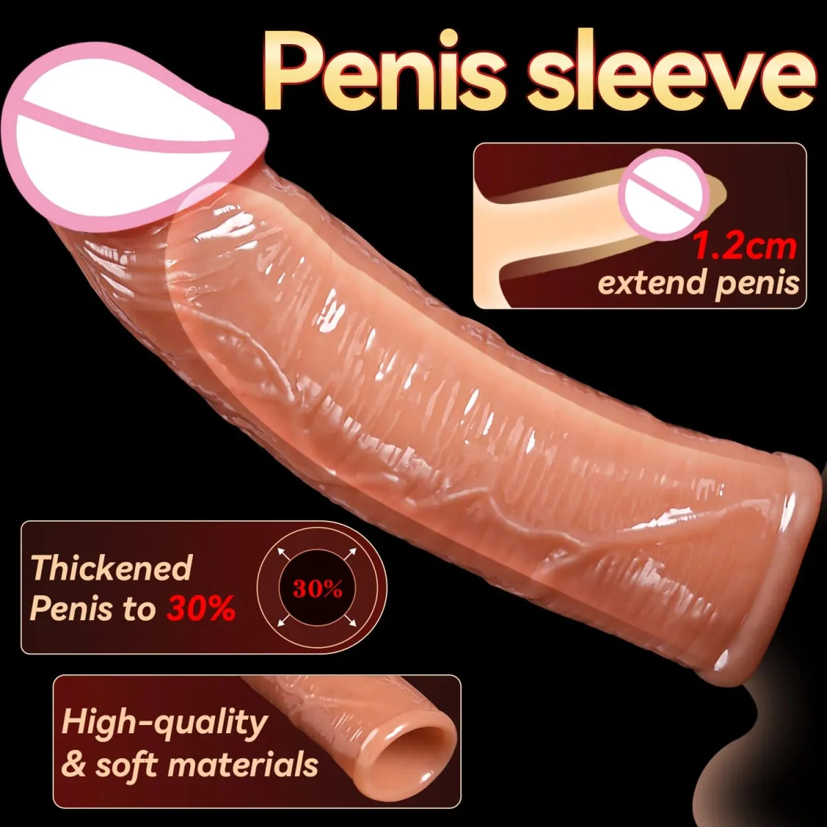 Penis Enlargement for Men Sleeve Cock Ring Delay Ejaculation Penis Extender Condom Lock Ring Sex Toys Artificial Penis Training — image 2