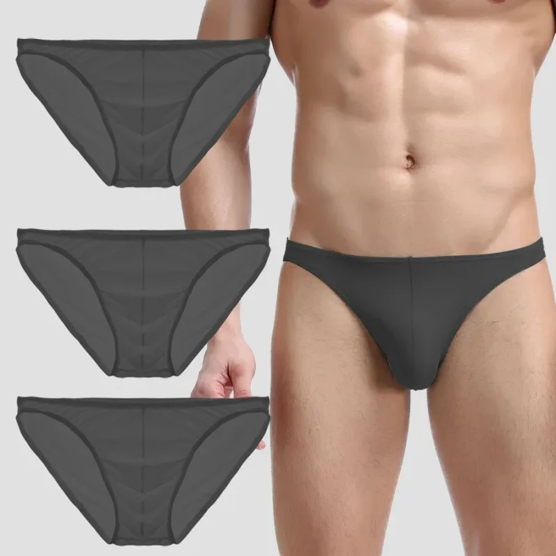 3PCS Summer narrow edge men sports breathable ice silk underpants thin sexy low waist tight seamless small triangle pants — image 20