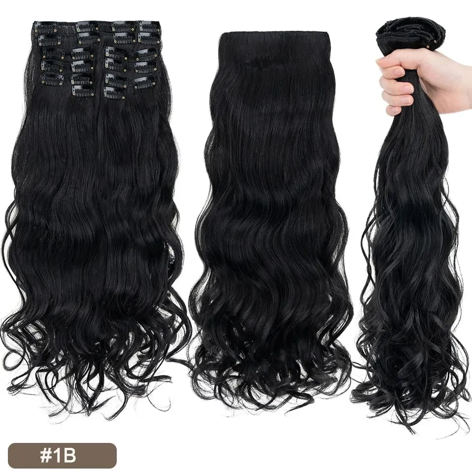 180g 12PCS Wavy Clip in Hair Extensions 22" Long Synthetic Thick Clip On Hair Extensions for Women Full Head Hairpiece — image 8