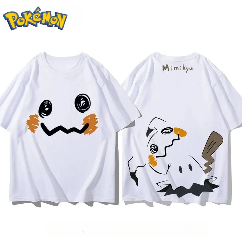 T-shirt da uomo con stampa Pokémon Mimikyu sul davanti e sul retro T-shirt estiva da uomo e da donna, nuova, casual, versatile, a maniche corte