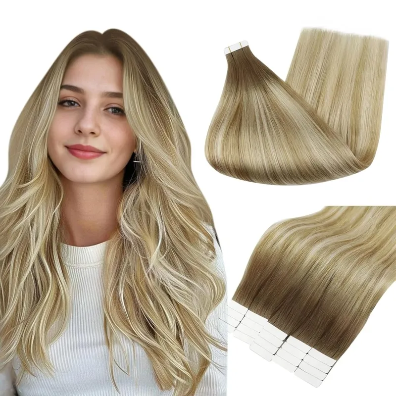 Full Shine Tape in Hair Extensions Balayage Tape ins Human Hair Extensions 20Pcs 50G Ombre Seamless Remy Skin Weft Hair — image 15