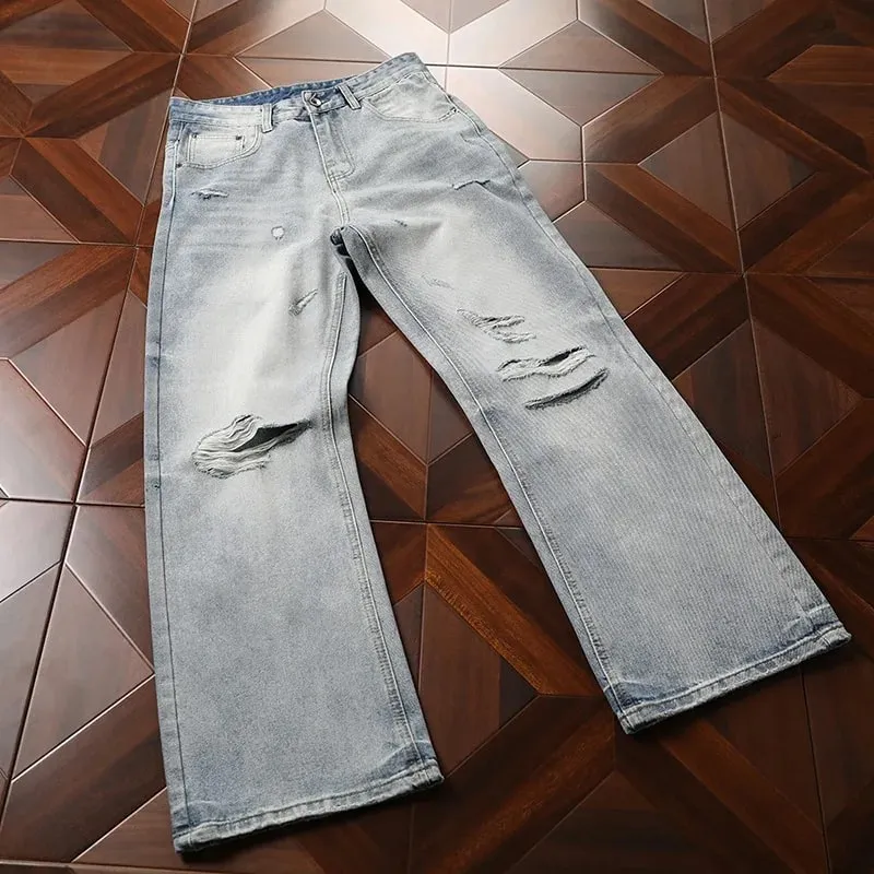 Man Pants Mens Jeans Spring New Heavyweight American Washed Relaxed Fit Bootcut Trousers For Casual Wear — image 2
