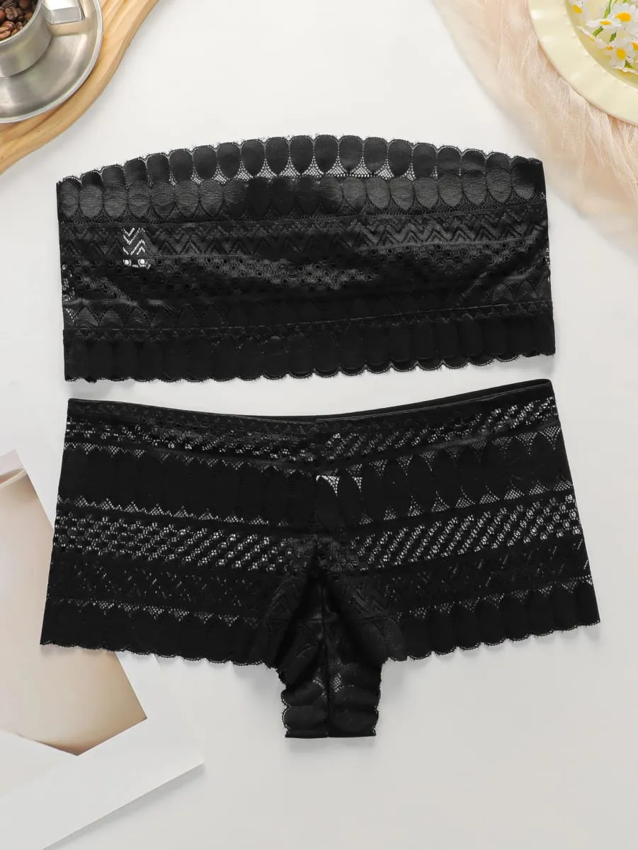 Wireless Strapless Bralette Set Lace Unpadded Seamless Push Up Bra & Panty Set for Women Comfortable Bridal Lingerie Set