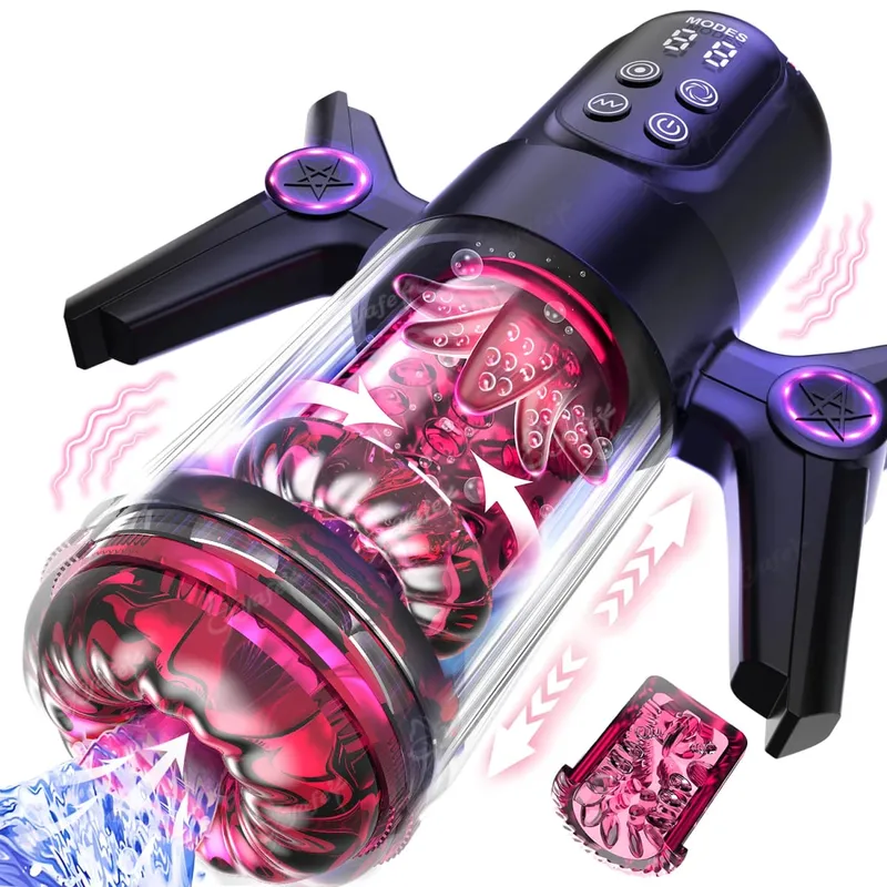 Automatic Telescopic Rotate Sucking Male Blowjob Masturbator with Handle LCD Penis Pump Pocket Pussy Adult Sex Toys for Men 18
