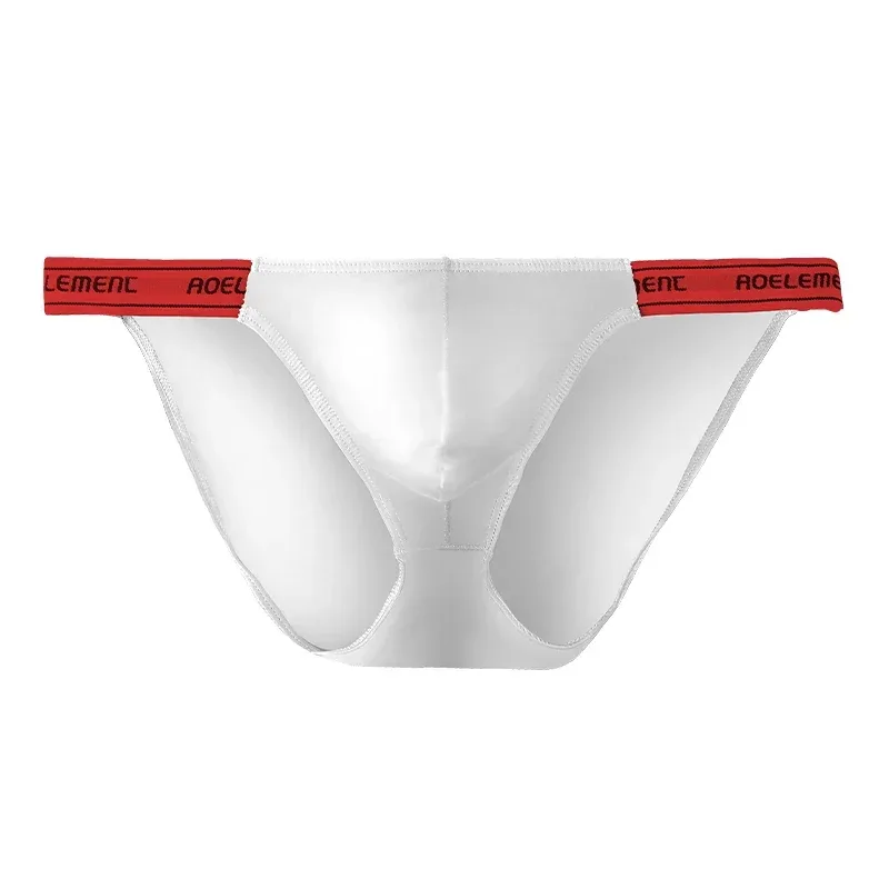 Panties Men's Solid Color Elastic Skinny Sexy Low Waist Ice Silk High Fork Thong Fitness Sports Comfortable Triangle Shorts — image 5