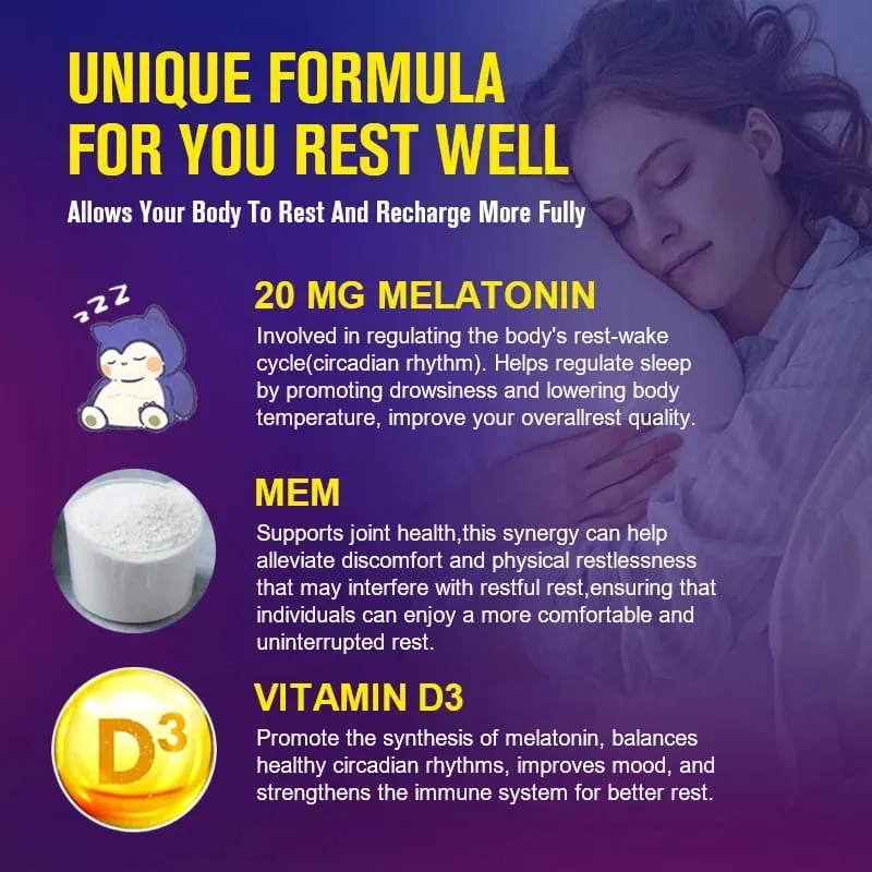Suplemento dietético para sono de melatonina 20 mg 120 cápsulas com sabor de morango contém melatonina - sono saudável — image 4