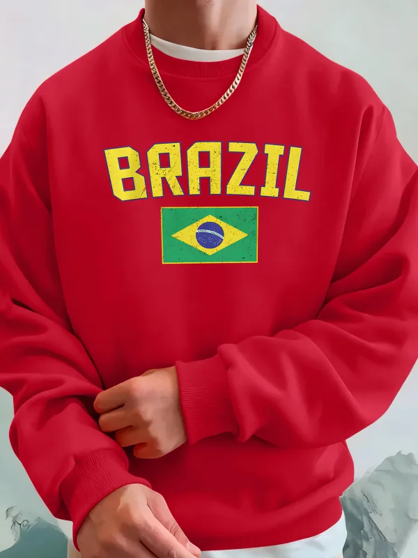 Brazil Letter And Flag Prints Man'S Pocket Streetwear Street Basic Hoody Crewneck Sport Sweatshirts Fleece Trendy Pullovers — image 12